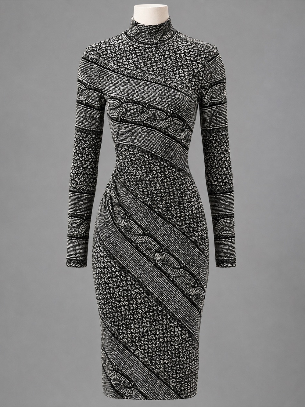 Cache Python Print Bodycon Ruched Waist Turtleneck Dress XS